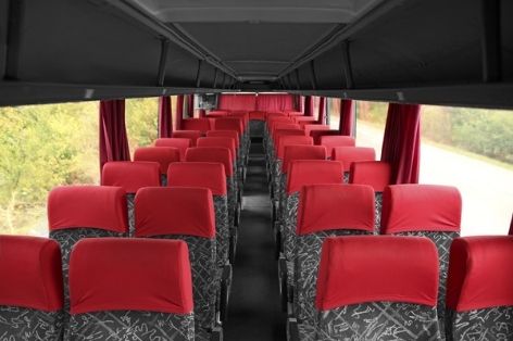 Charter bus interior with comfortable seating